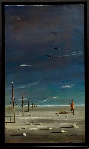 R. Klopfer - Man on a Surreal Winter Beach - Oil Painting