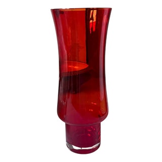 Vintage Tulip Ruby Red Cased Glass Vase by Tamara Aladin for Riihimäen Lasi, 1970s For Sale