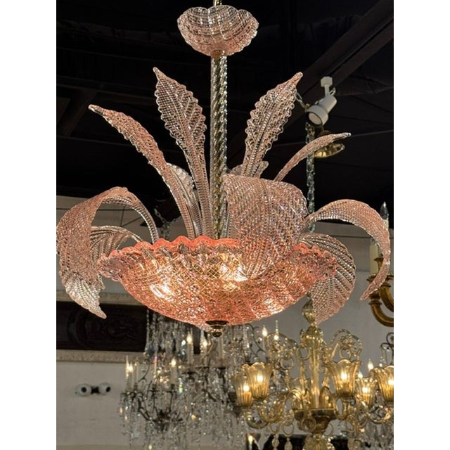 Modern Pink Murano Glass Leaf Chandelier For Sale - Image 3 of 6