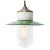 Vintage Industrial Green Enamel Brass, Porcelain, and Clear Glass Pendant Lamp For Sale - Image 6 of 7