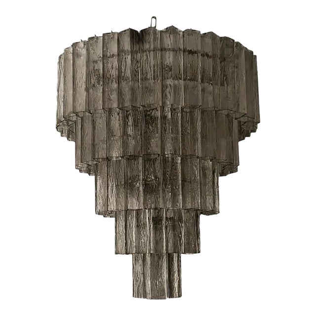 Venini-Style Murano Glass Chandelier – Contemporary Square Tubes in Dark Fume For Sale