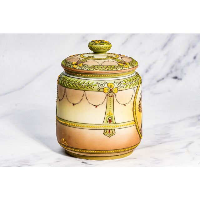 Rare Nippon Antique Hand Painted Native American Indian Chief Tobacco Humidor Porcelain Lidded Jar For Sale - Image 16 of 18