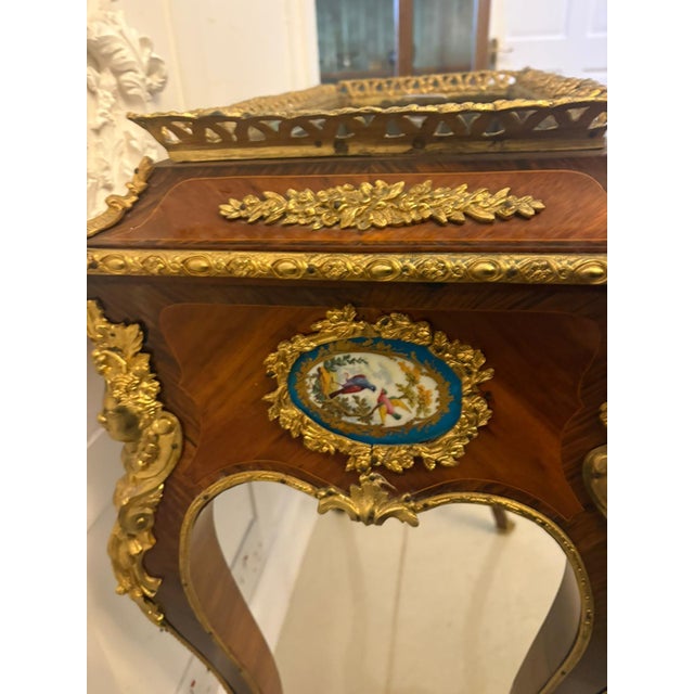Antique French Victorian Ormolu Mounted Kingwood Jardiniere Stand with Porcelain Plaque, 1860 For Sale - Image 11 of 17
