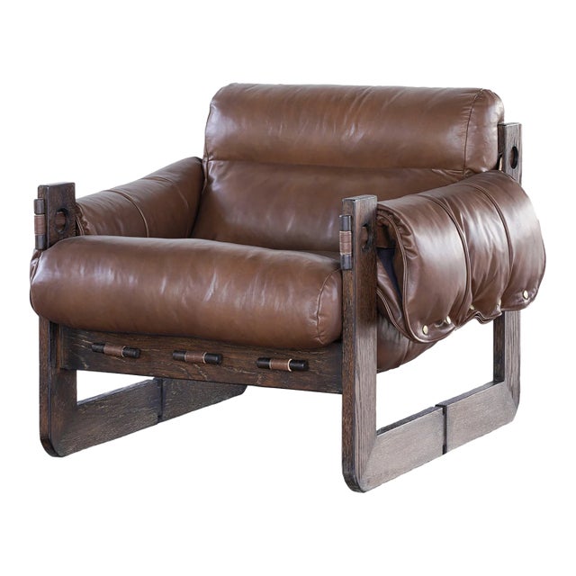 Matthew Izzo Home Gretchen Recycled Oak and Leather Sling Arm Chair For Sale