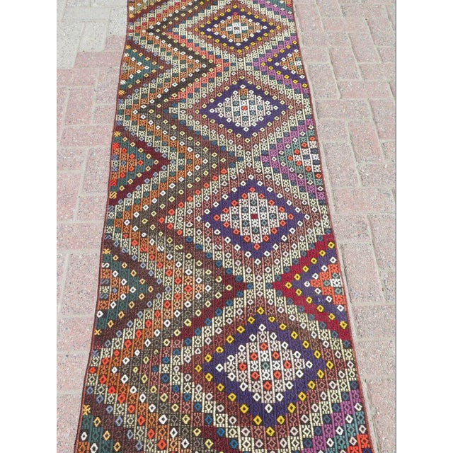 Traditional Vintage Turkish Handmade Kilim Rug - 28"x133" For Sale - Image 3 of 12
