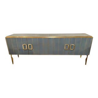 Modern Gray Murano Glass and Brass Sideboard For Sale