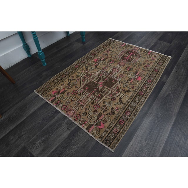 1970s Vintage Handmade Wool Cotton Beige Area Rug For Sale In San Francisco - Image 6 of 11