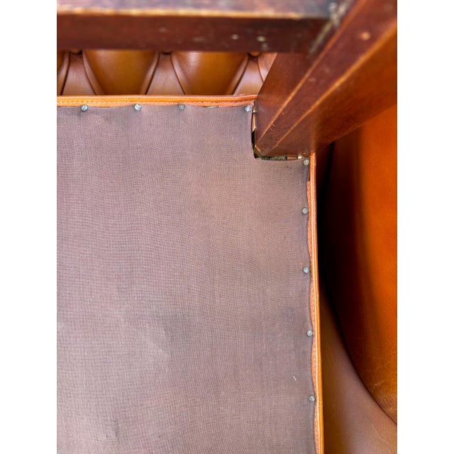 Vintage Chesterfield Georgian Leather Wing Back Button Tufted Chair Ottoman Brass Nailhead For Sale - Image 13 of 16