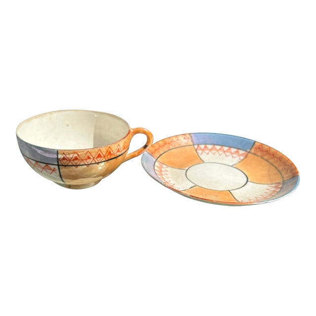 1970s Hand Painted Tea Cup and Matching Saucer - Set of 2 For Sale