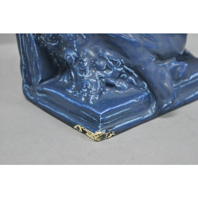Ceramic Antique Rookwood Blue Glazed Ceramic Nude Female Figure Reading Book Bookend For Sale - Image 7 of 16