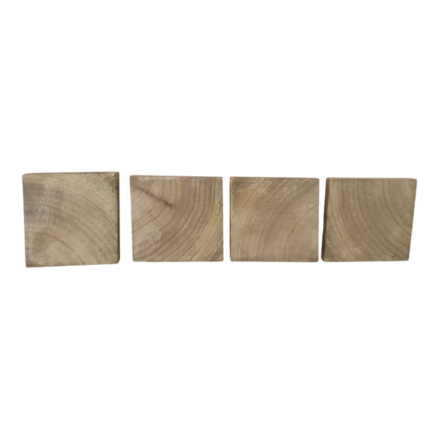 Vintage Wooden Square Coasters - Set of 4 For Sale