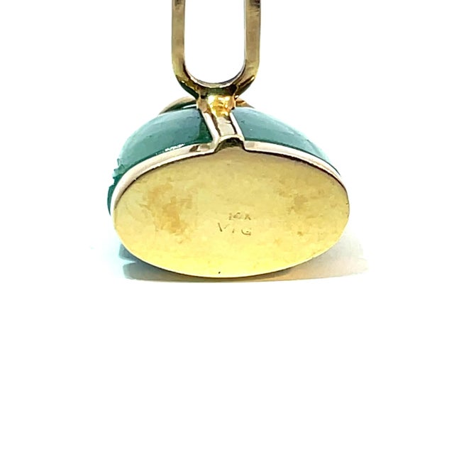 Early 21st Century 14k Yellow Gold Green Jade Buddha Cabochon Cufflinks For Sale - Image 5 of 5