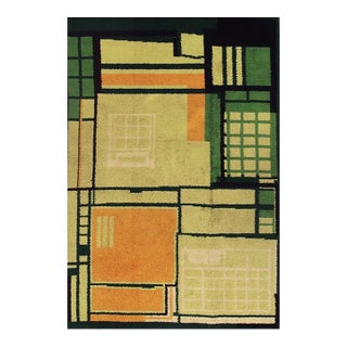 1920s Rare Green Ground Geometric Antique European Art Deco Mid Sized Wool Rug For Sale