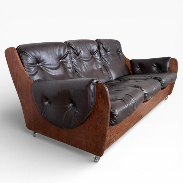 Wood Vintage Saddleback Brown Leather Three-Seater Sofa from G Plan For Sale - Image 7 of 7