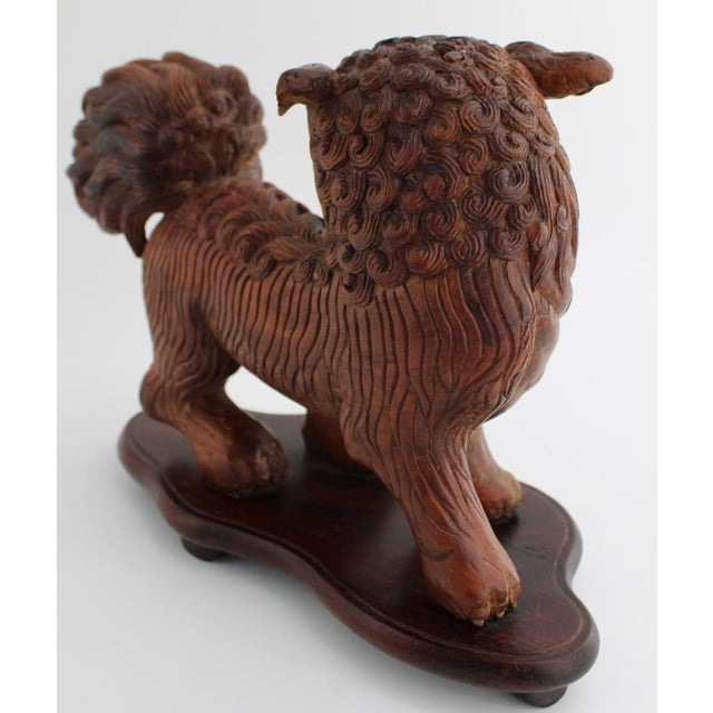 Antique Japanese Wood Shishi Foo Dog Lion Okimono Meiji Taisho Inlaid Eyes 10.5” For Sale In Dallas - Image 6 of 7