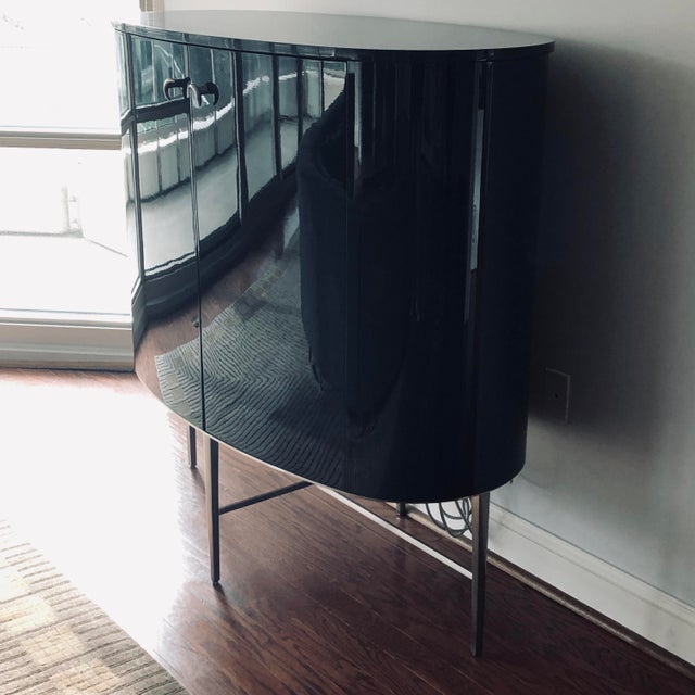 1980s Vintage Greg Sheres Black Bar Cabinet With Granite Top