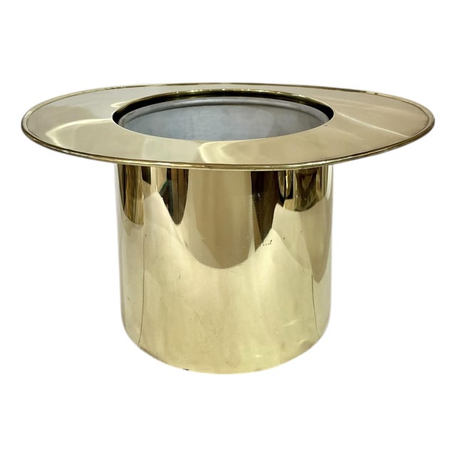 Vintage French Brass Art Deco Style Brass Finish Top Hat Ice Champagne Bucket Cooler For Sale