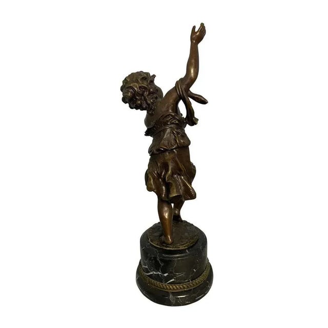 Bronze Cherub Child on Marble Base, 20th-Century For Sale - Image 6 of 10