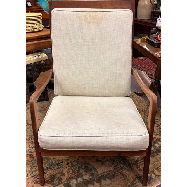 Folke Ohlsson Mid Century Danish Style Walnut High Back Lounge Chair For Sale - Image 4 of 10