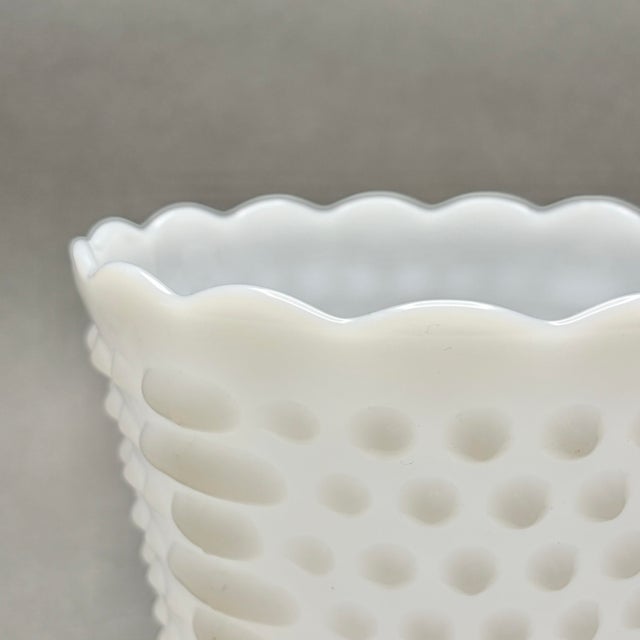 Mid 20th Century Vintage White Milk Glass “Dot and Dash” Hobnail Planter With Scalloped Rim For Sale - Image 5 of 9