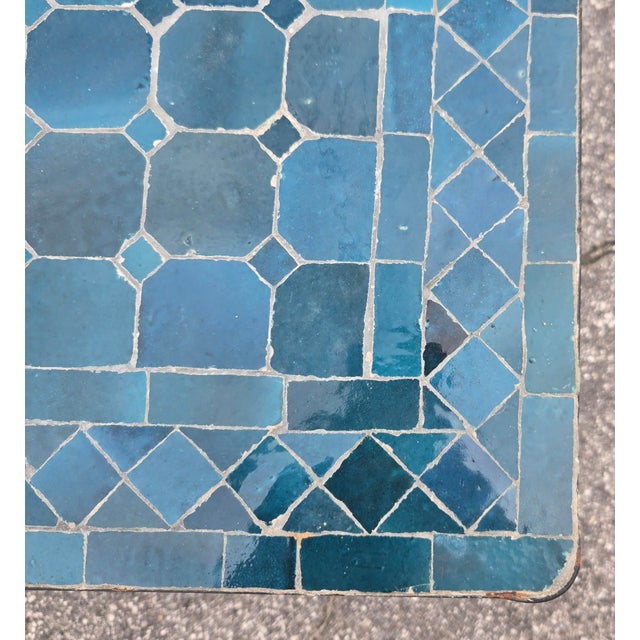 44" Rectangular Handmade Moroccan Petrol Blue Mosaic Coffee Table For Sale - Image 4 of 8