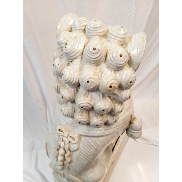 Large Garden Chinese White Ge-Type Crackle Glazed Foo Dog Lion For Sale - Image 12 of 13