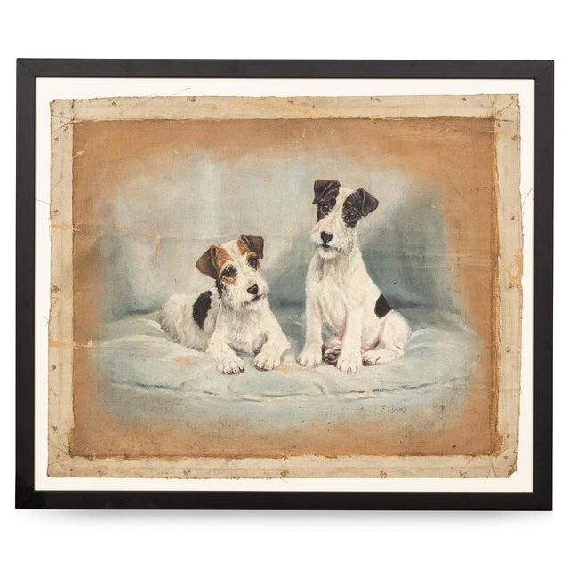 Frederick Thomas Daws, Parson Russell Terrier Pups, Oil on Canvas, 1930 For Sale - Image 6 of 6