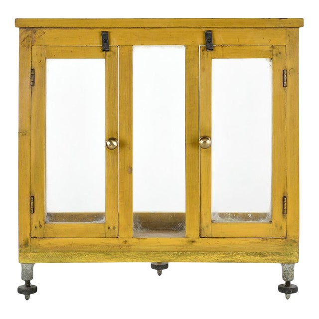 Small Wooden Display Case with Yellow Patina For Sale