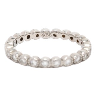 0.35ctw Bezel Milgrain Diamond Eternity Band Ring, 18k WhiteGold, Ring Size 5.25 For Sale