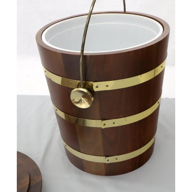 Brown Studio Made Walnut and Brass Barrel Style Ice Bucket with Lid For Sale - Image 8 of 10