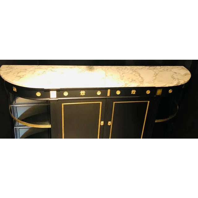 Jansen Hollywood Regency Sideboard, Console, Ebony W Marble Top and Bronze Deco For Sale - Image 11 of 13