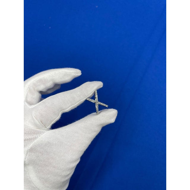 Brilliant Cut White Diamond X Criss Cross Pave Cocktail Fashion Open Bypass 14 K, Size 8 For Sale - Image 9 of 9