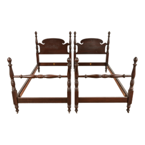 Kindel Furniture Antique Georgian Carved Solid Mahogany Twin Size Poster Beds, Pair