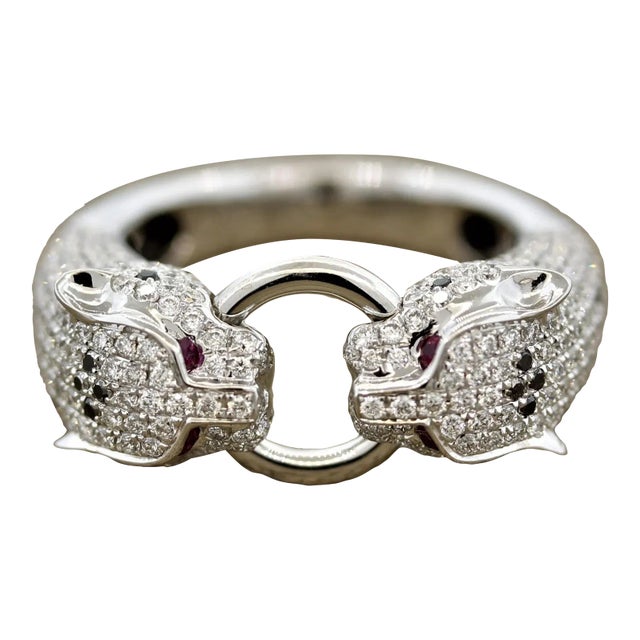 Diamond Ruby “Twin Panther” Gold Ring, Size 6.25 | Chairish