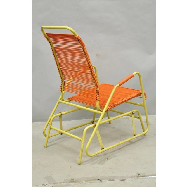 Vintage Mid Century Modern Orange Vinyl Spaghetti Strap Glider Lounge Chair For Sale - Image 11 of 18
