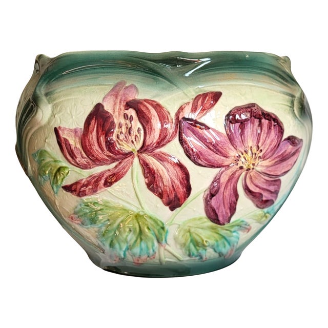 19th Century Art Nouveau Earthenware Cachepot from Longchamp, 1890s For Sale