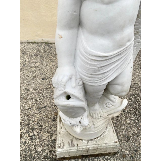 Stone Early 20th Century Italian Classical Carved Marble 31" Cherub Dolphin Garden Fountain Statue For Sale - Image 7 of 13