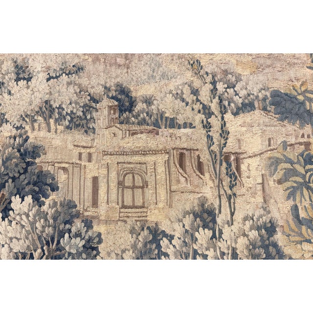 Green 18th Century French Aubusson Pastoral Tapestry With Fishermen, Verdure & Castle For Sale - Image 8 of 12