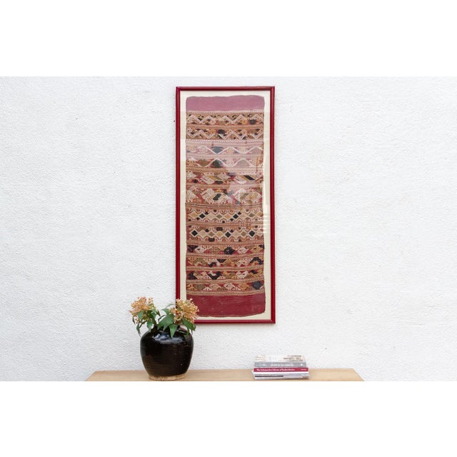 This stunning, long vertical panel is an authentic Antique Andean Textile, originating from the high-altitude weaving...