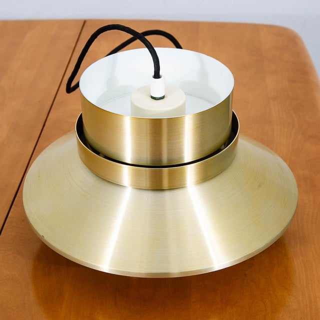 Mid-Century Modern Mid 20th Century Danish Modern Pendant Lamp Light Tiered Brass Fixture Denmark For Sale - Image 3 of 9
