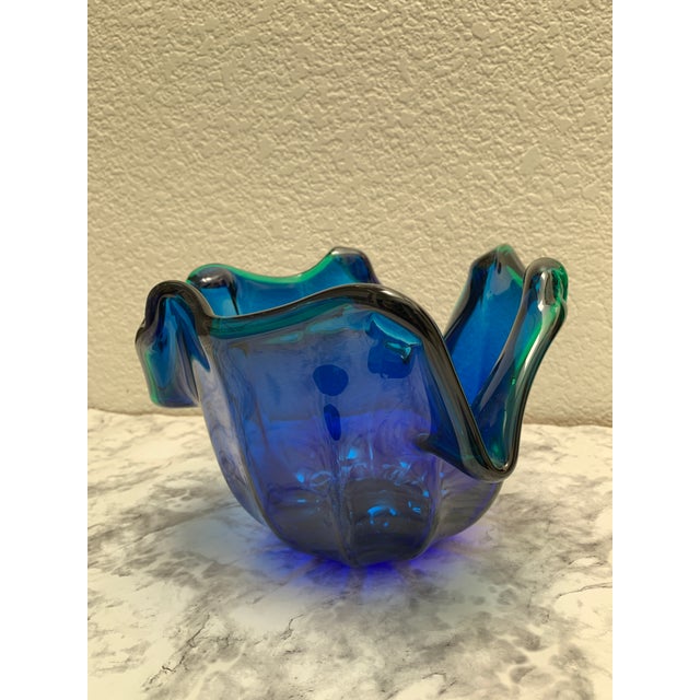 Vintage Artisan Wavy Glass Decor Bowl For Sale In Sacramento - Image 6 of 8