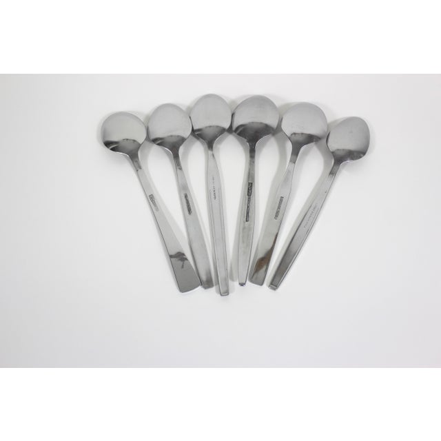 Metal Vintage Mid Century Modern Stainless Steel Soup or Table Spoons, Mismatched Table Setting - Set of 6 For Sale - Image 7 of 9