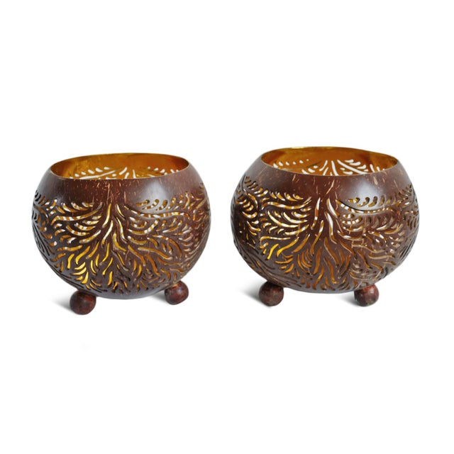 2020s Coconut Carved Candle Bowl For Sale - Image 5 of 6