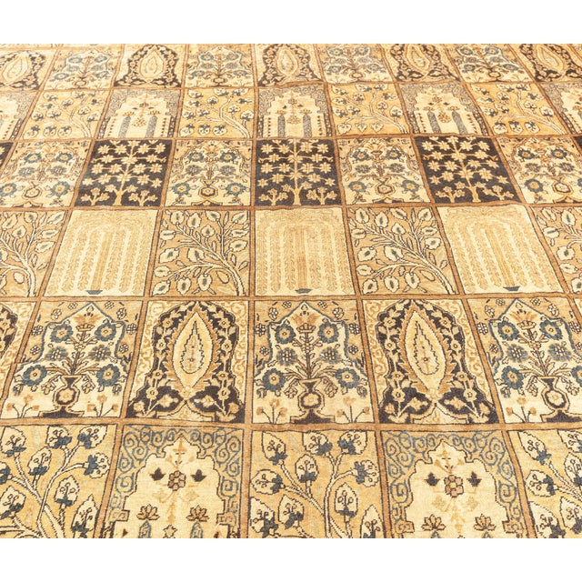 Beige Fine Antique Persian Kirman Botanic Handmade Wool Rug For Sale - Image 8 of 9
