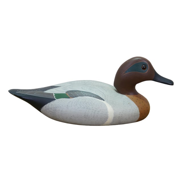 Vintage 1977 the Decoy Shop Hand-Carved White Pine Green-Winged Teal Drake Decoy For Sale