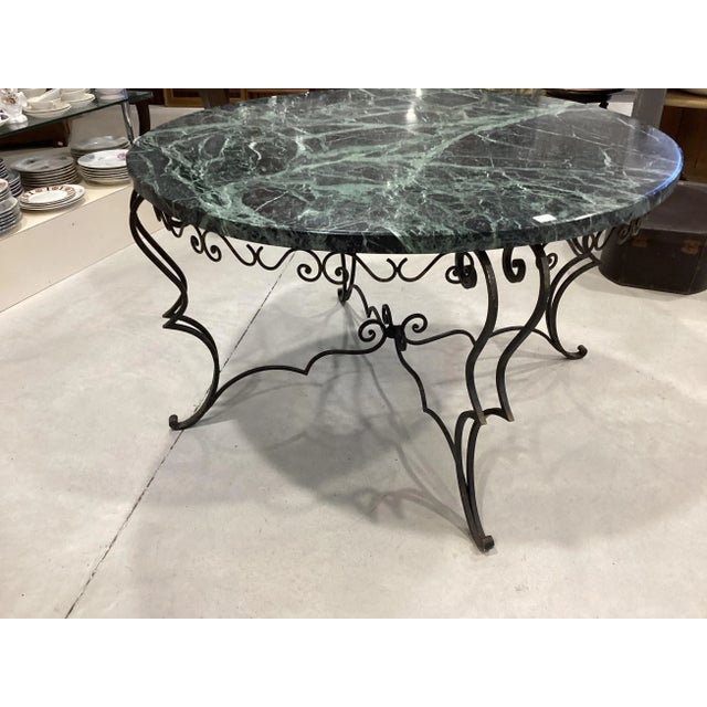 1950s Wide 1950’s French Wrought Iron & Marble Round Coffee Table For Sale - Image 5 of 7
