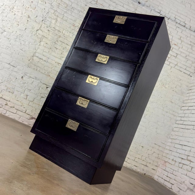 Mid to Late 20th Century Modern Campaign Henredon Black Narrow Chest of Drawers or Lingerie Cabinet For Sale - Image 11 of 18