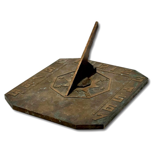Unusual & Very Good Quality Art Deco Antique American Solid Cast Bronze Garden Sundial - Circa Early 20th Century For Sale - Image 12 of 18
