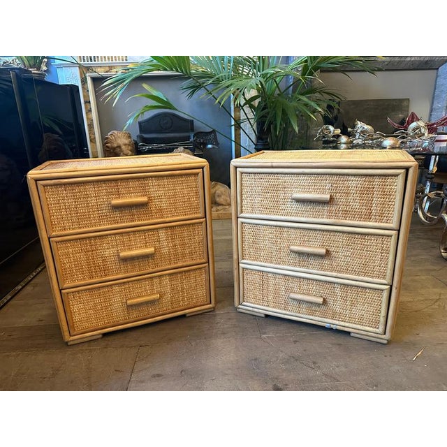 French Bamboo and Rattan Bedside Drawers, 1970s, Set of 2 For Sale - Image 12 of 13