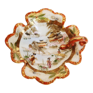 Antique Hand Painted Japanese Kutani Porcelain Trinket Bowl Asian Handled Bowl